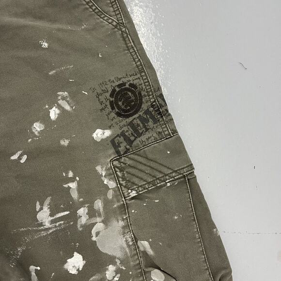 Vintage Y2k Element Olive Paint Splatter Skater Cargos 34x12 - Picture 2 of 4